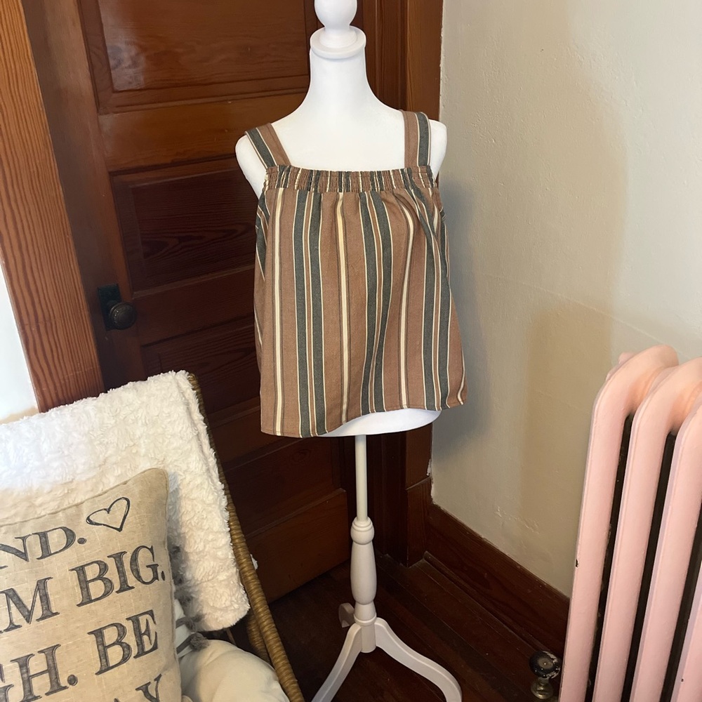 Evereve Brown and Green Striped Tank Top